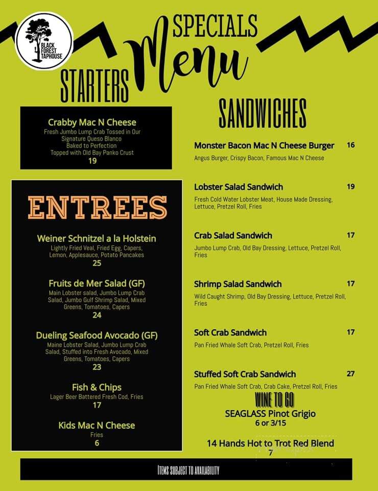 Black Forest Tap House - Fallston, MD menu_pic