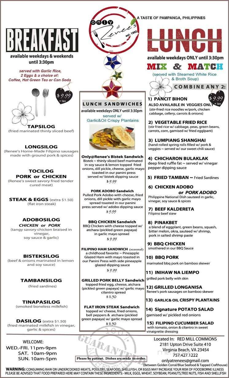 Only At Renee's - Virginia Beach, VA menu_pic