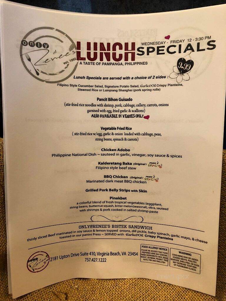 Only At Renee's - Virginia Beach, VA menu_pic