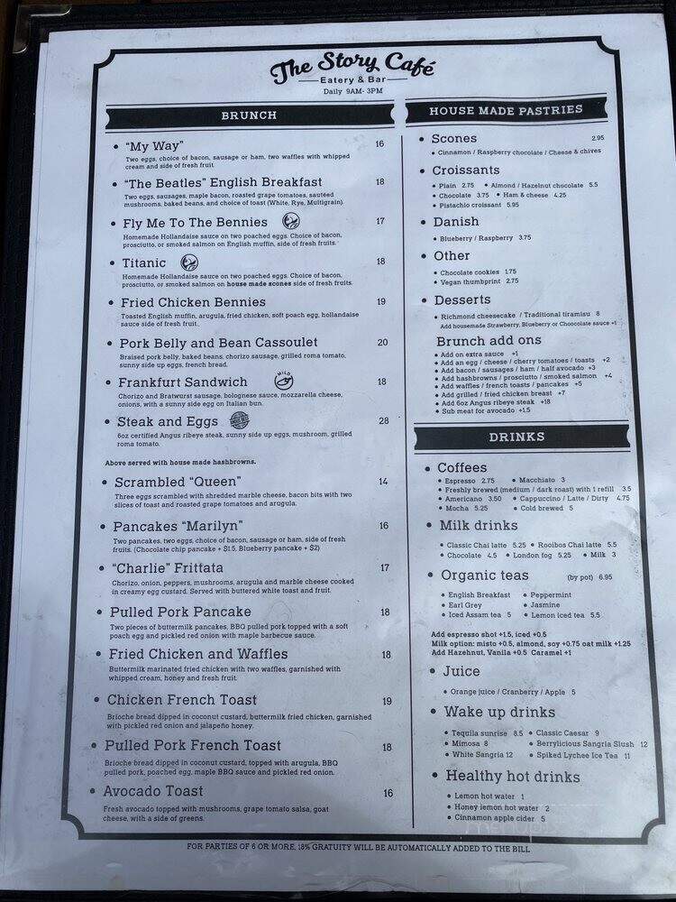The Story Cafe Eatery & Bar - Richmond, BC menu_pic