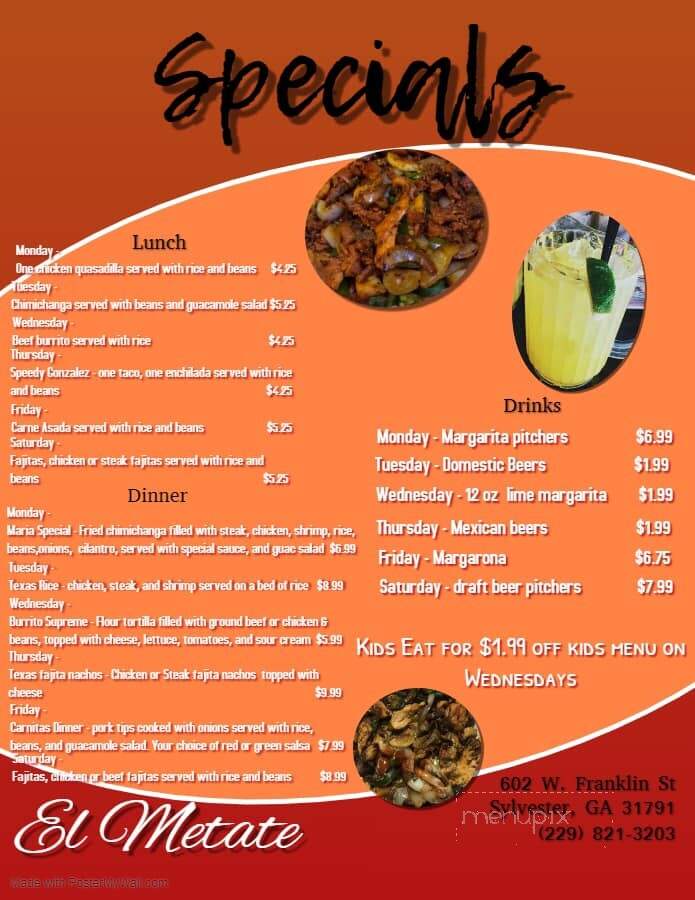El Metate - Sylvester, GA menu_pic