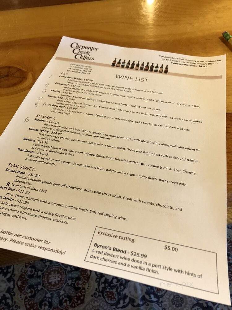 Carpenter Creek Cellars - Remington, IN menu_pic