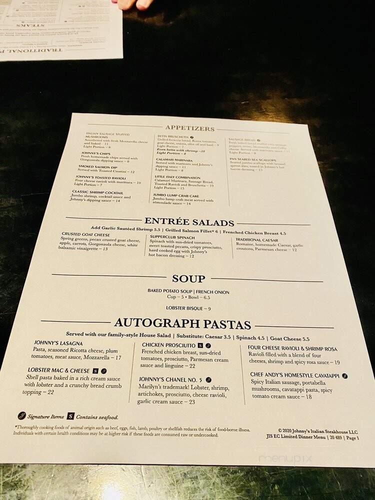 Johnny's Italian Steakhouse - Eau Claire, WI menu_pic