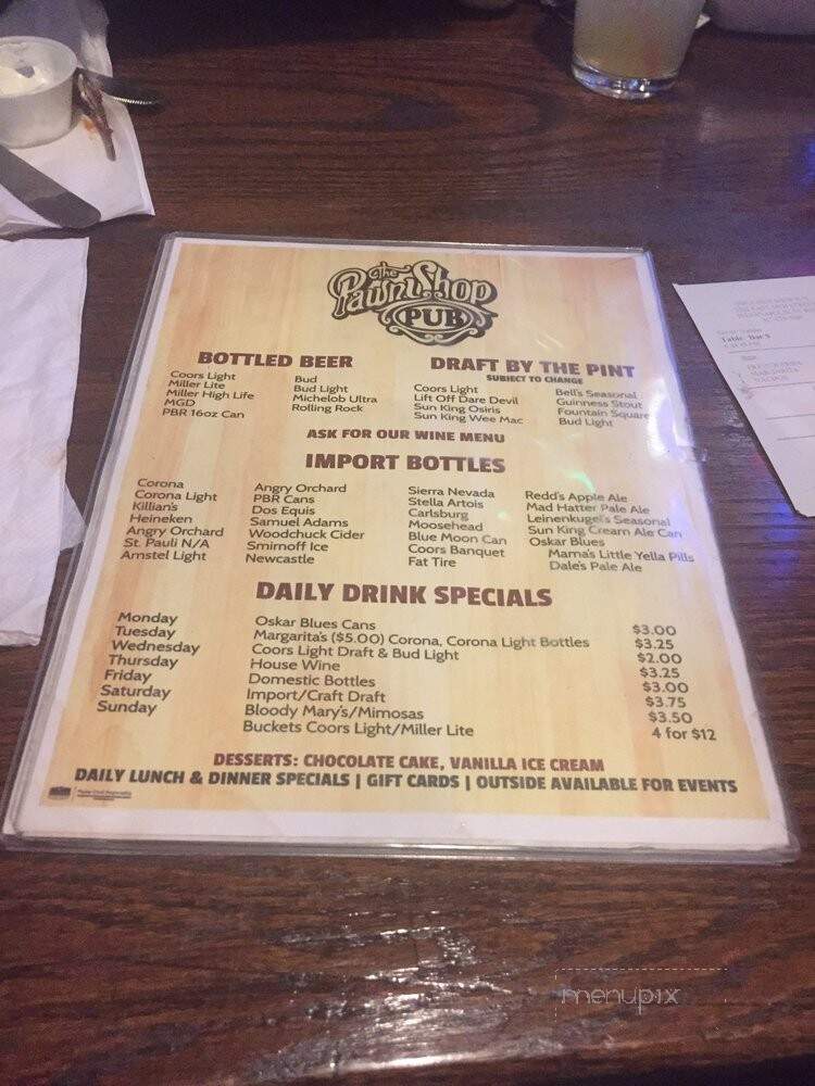 Pawn Shop Pub - Indianapolis, IN menu_pic