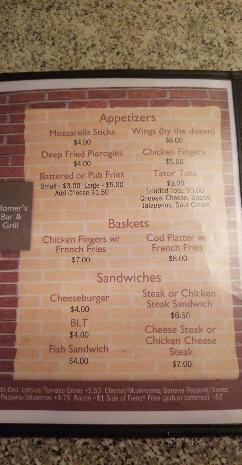 Homer's Bar & Grill - Fleetwood, PA menu_pic