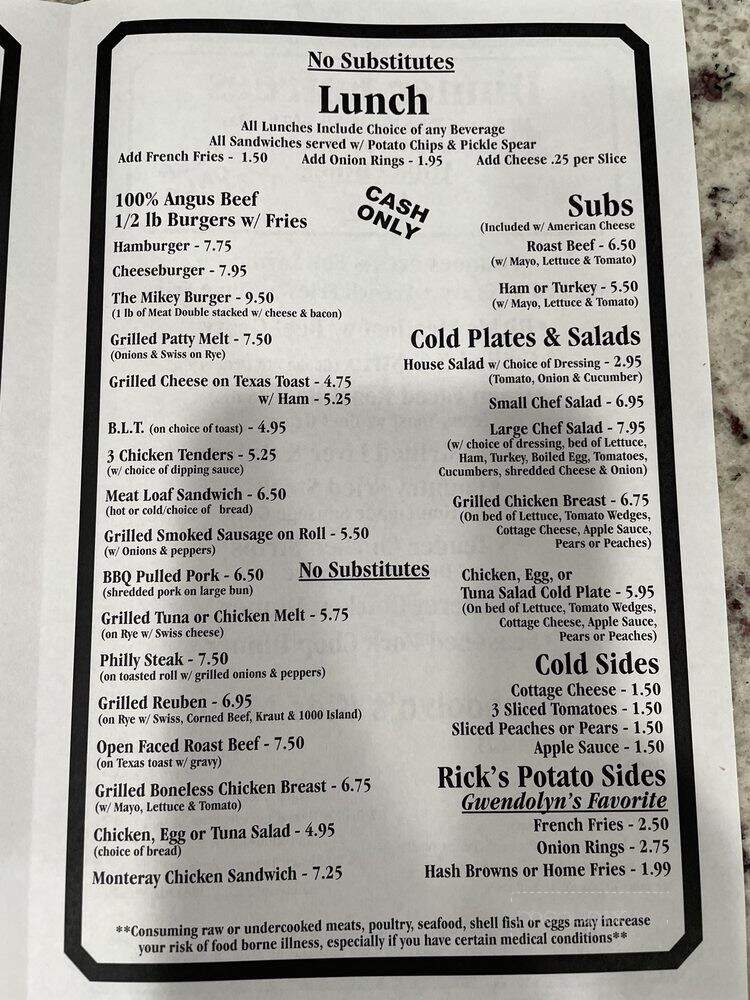 Rick's Cafe - Zephyrhills, FL menu_pic