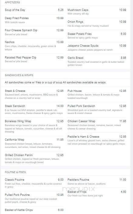 Peddler's Pub - Sudbury, ON menu_pic