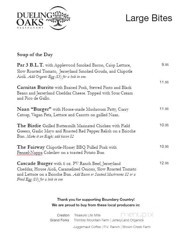 Dueling Oaks Restaurant - Christina Lake, BC menu_pic