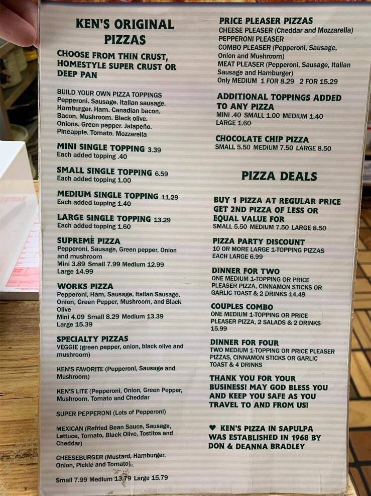 Ken's Pizza - Tulsa, OK menu_pic