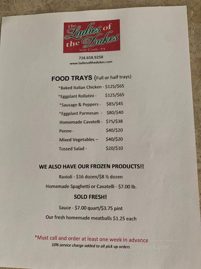 Ladies Of The Duke - New Castle, PA menu_pic
