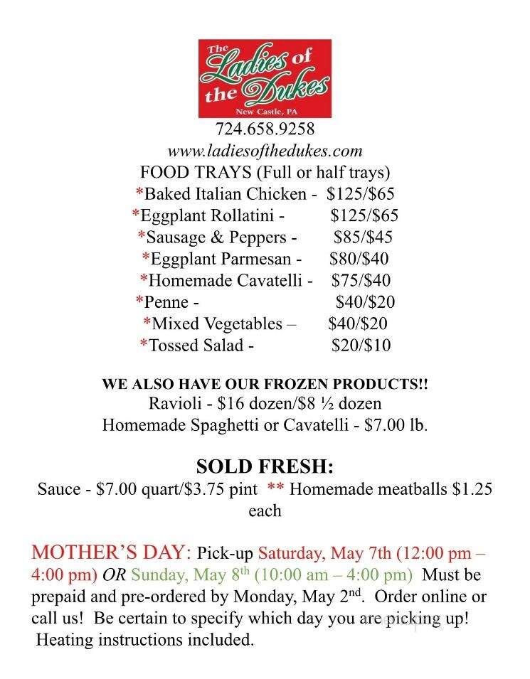Ladies Of The Duke - New Castle, PA menu_pic