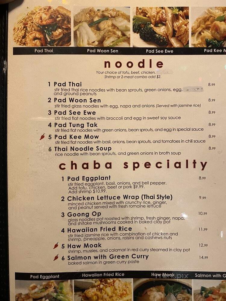 Chaba Thai Restaurant - San Antonio, TX menu_pic