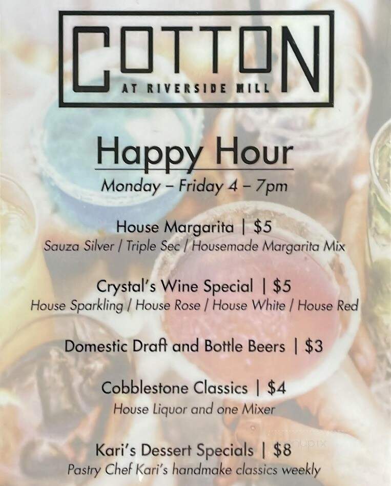 Cotton at Riverside Mill - Danville, VA menu_pic