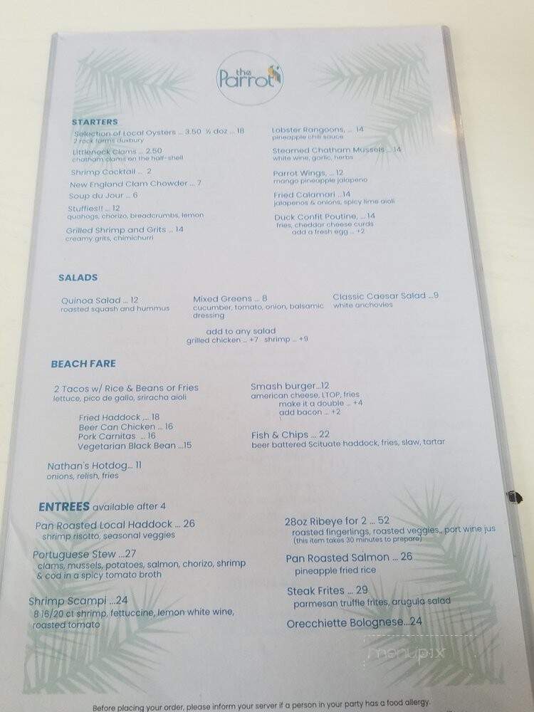 The Parrot - Hull, MA menu_pic