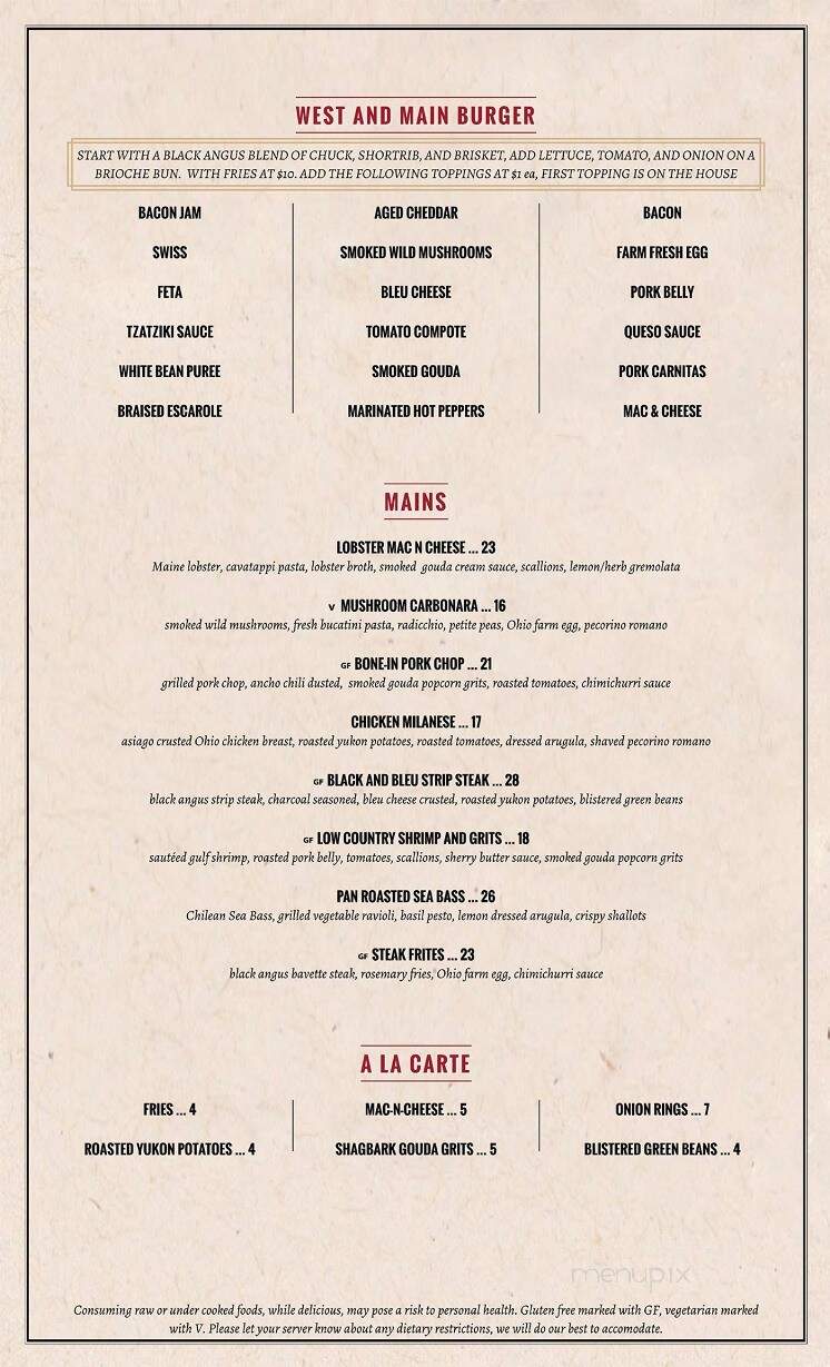 West & Main - Warren, OH menu_pic