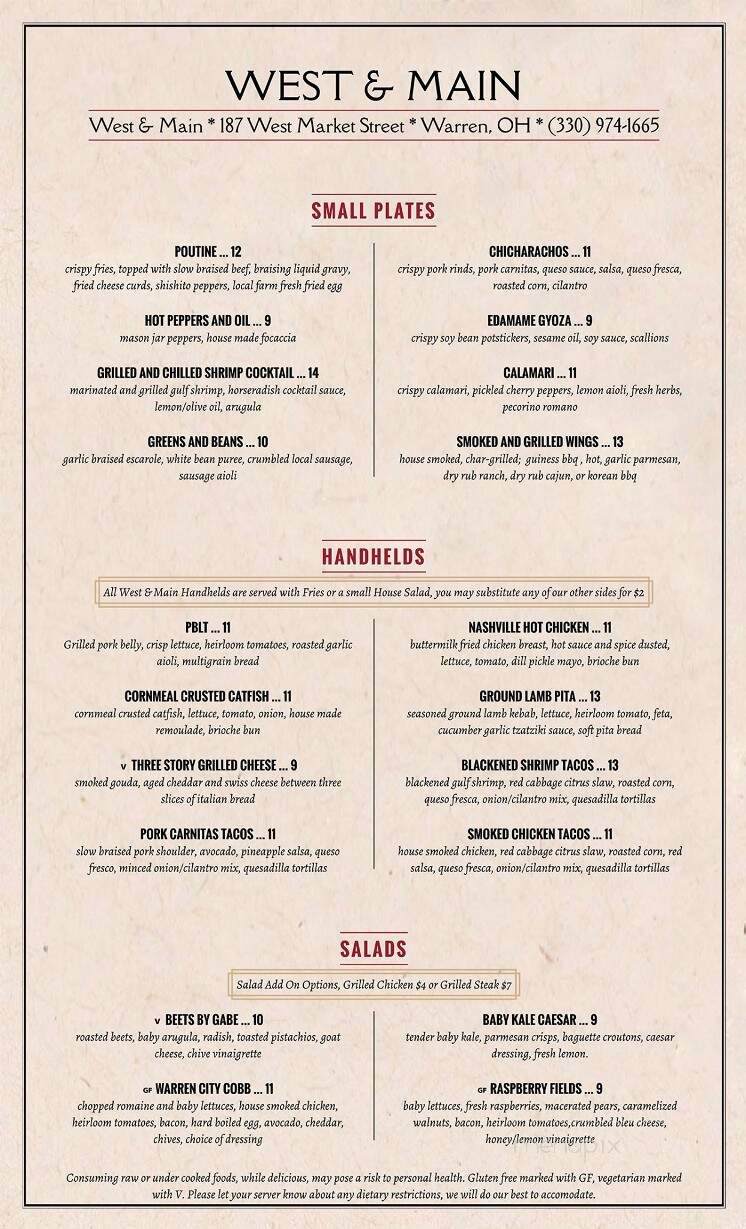 West & Main - Warren, OH menu_pic