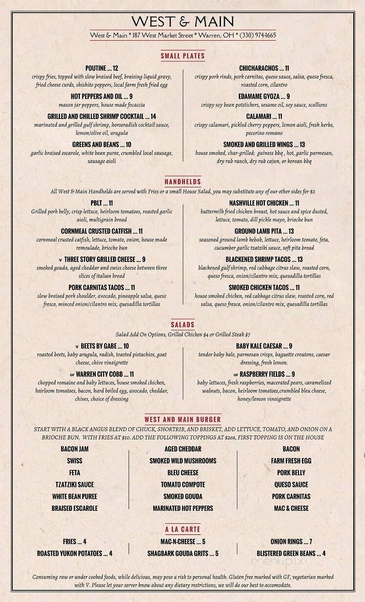 West & Main - Warren, OH menu_pic