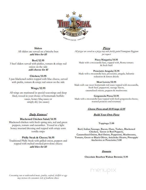 The Seal Pub and Cafe - Harwich, MA menu_pic
