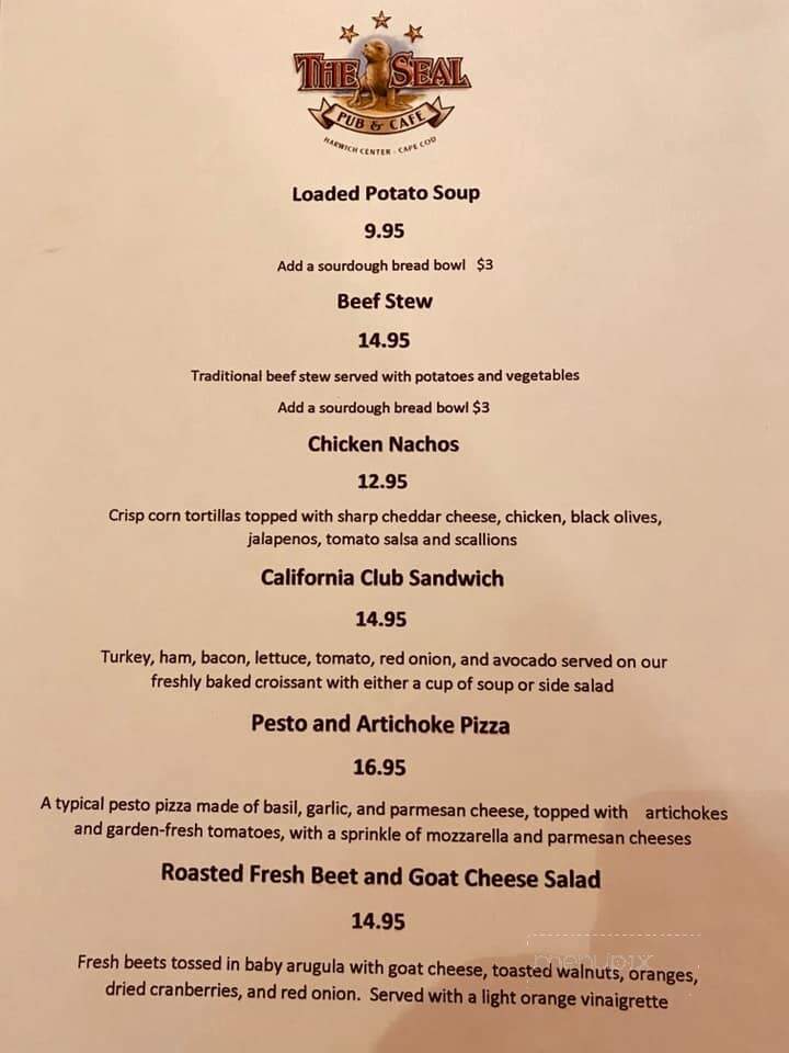The Seal Pub and Cafe - Harwich, MA menu_pic