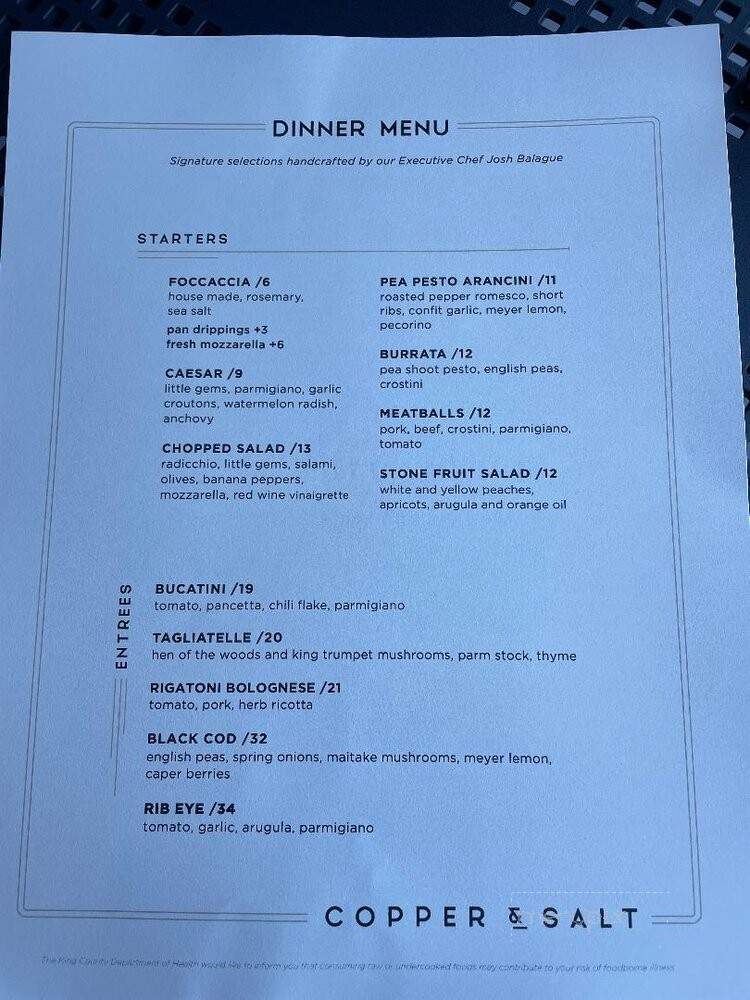 Copper and Salt Northwest Kitchen - Ruston, WA menu_pic