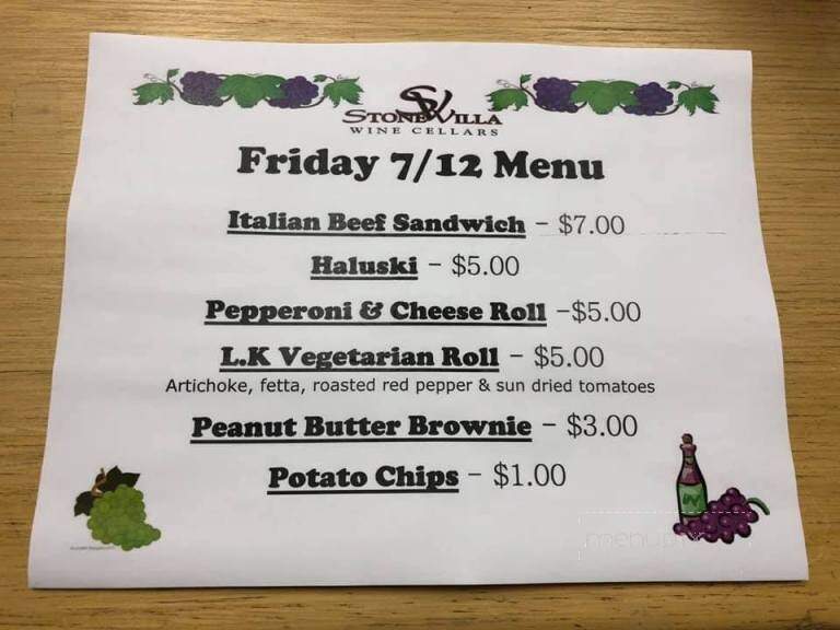 Stone Villa Wine Cellars - Acme, PA menu_pic