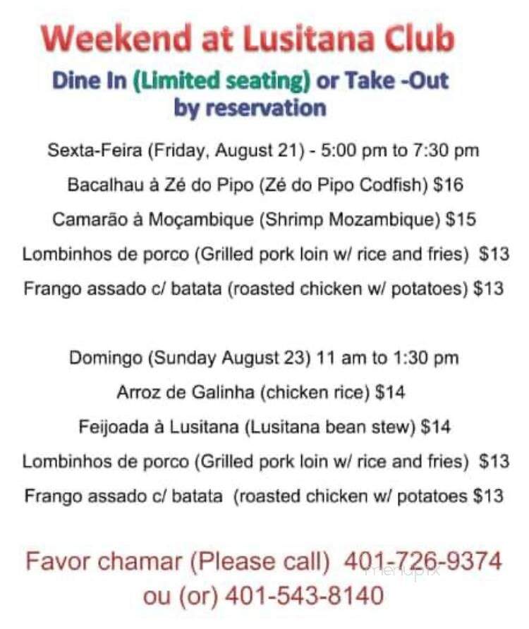 Lusitana Club - Cumberland, RI menu_pic