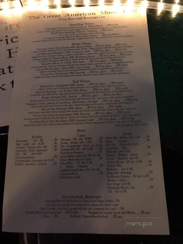 Great American Music Hall - San Francisco, CA menu_pic