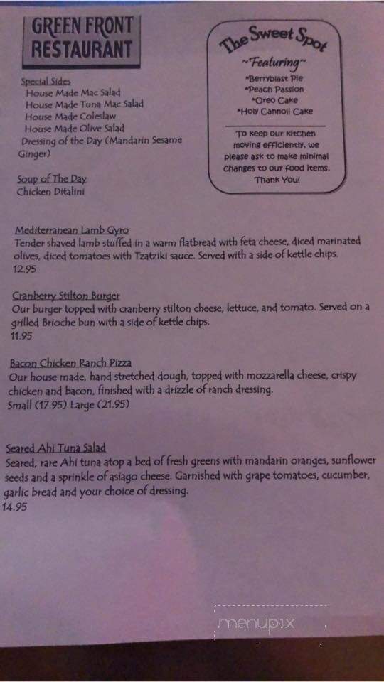 Green Front Restaurant - Canandaigua, NY menu_pic