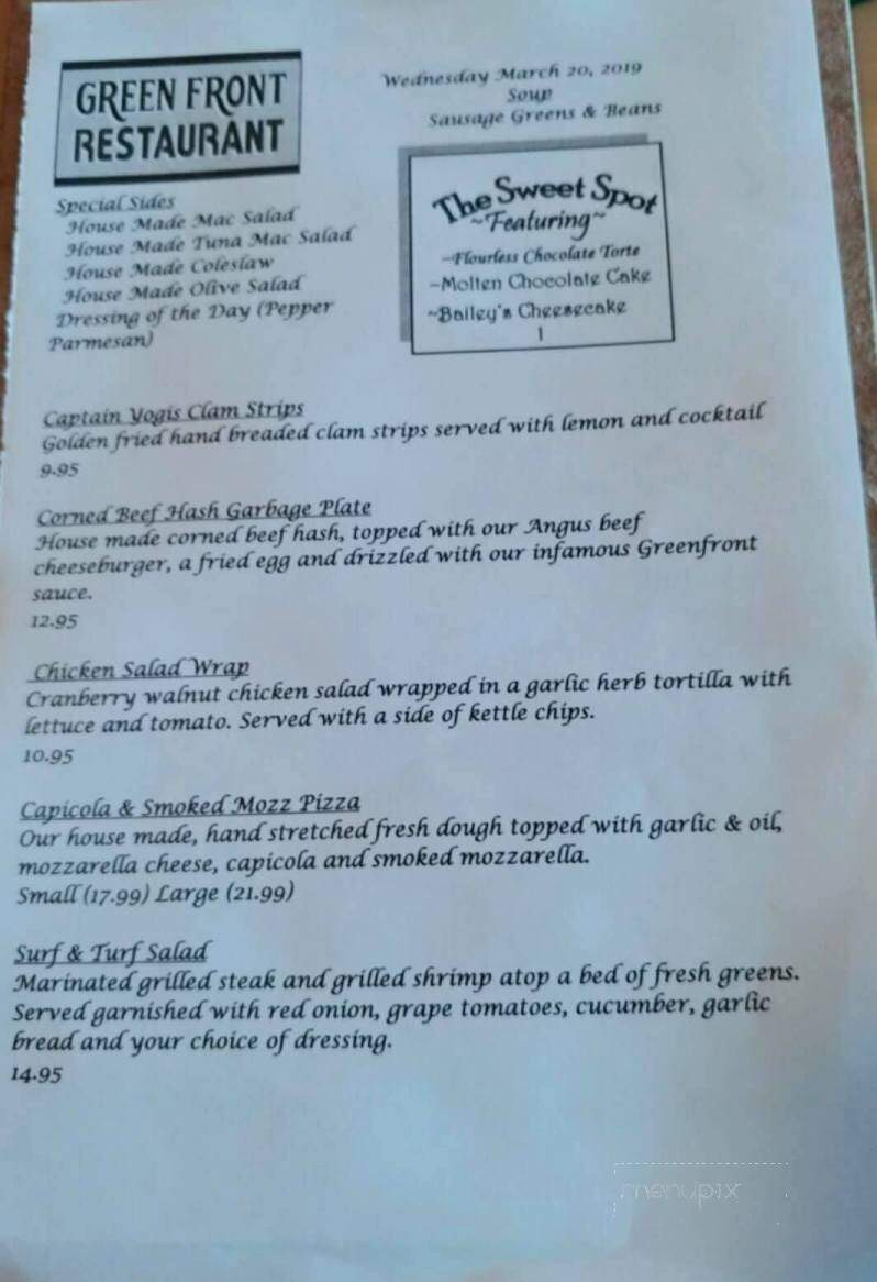 Green Front Restaurant - Canandaigua, NY menu_pic