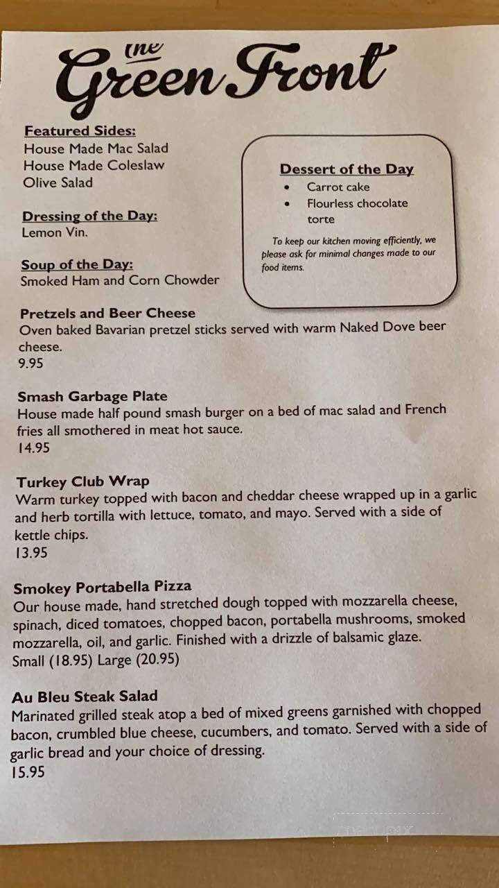 Green Front Restaurant - Canandaigua, NY menu_pic