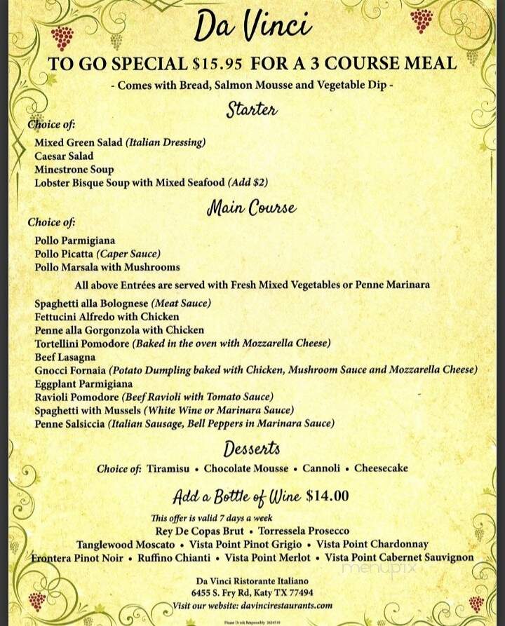 Da Vinci Ristorante Italiano - Katy, TX menu_pic