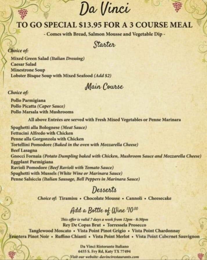 Da Vinci Ristorante Italiano - Katy, TX menu_pic