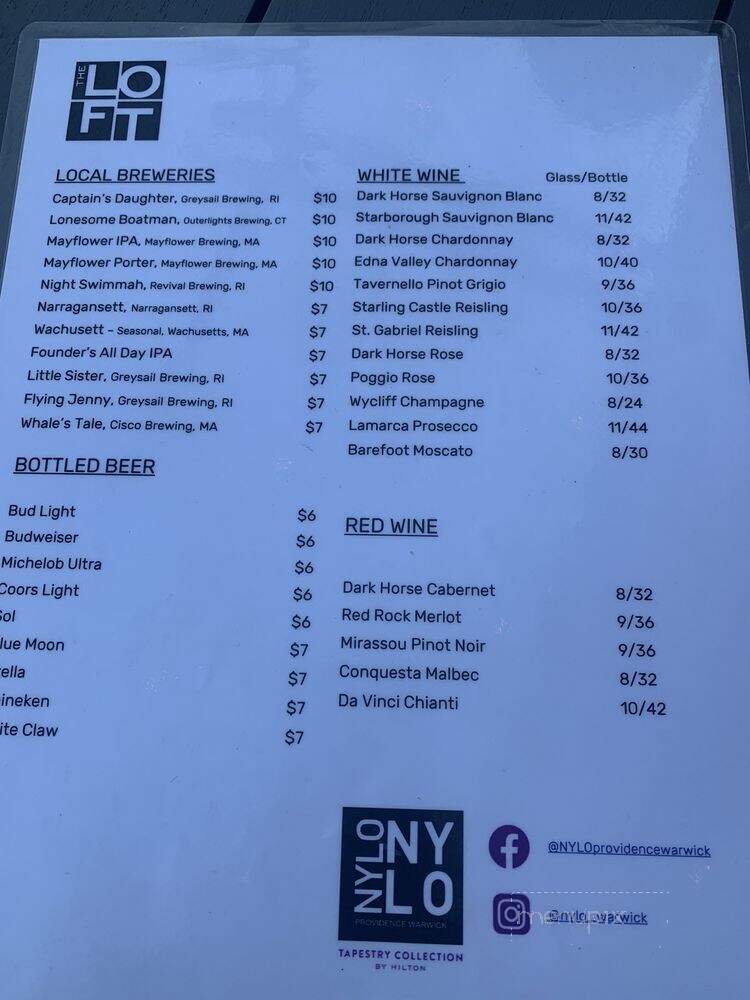Loft @ Nylo Hotel - Warwick, RI menu_pic
