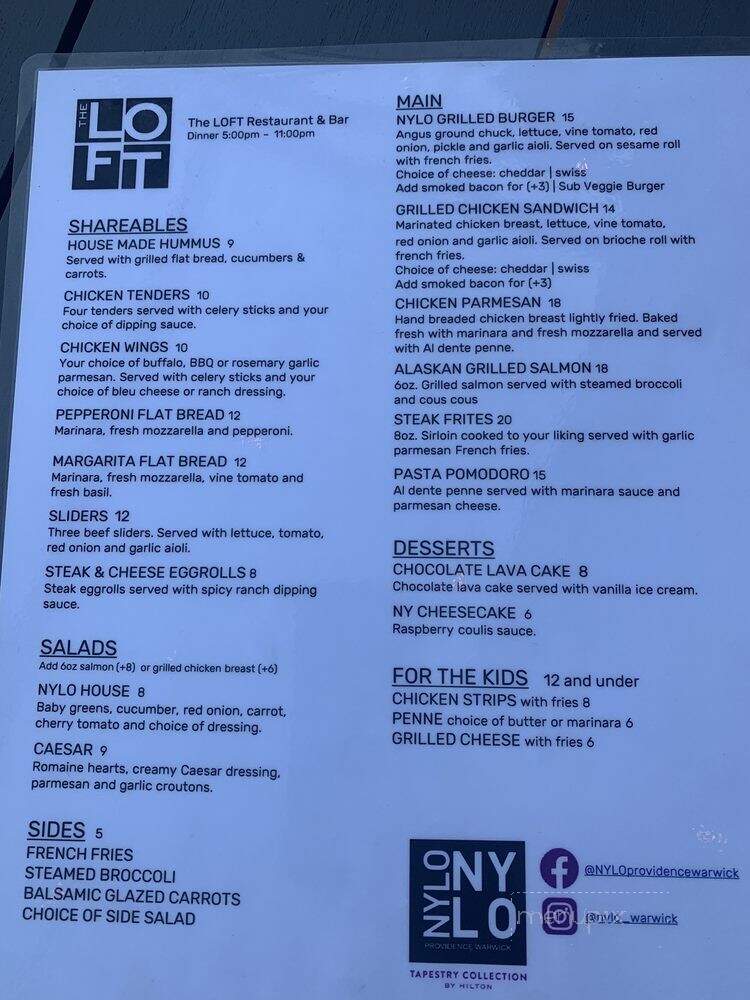 Loft @ Nylo Hotel - Warwick, RI menu_pic