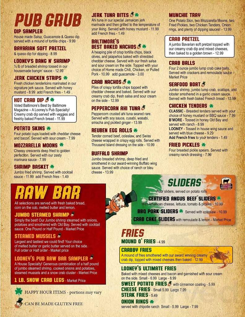 Looney's Pub - Fulton, MD menu_pic