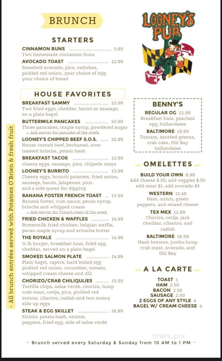 Looney's Pub - Fulton, MD menu_pic