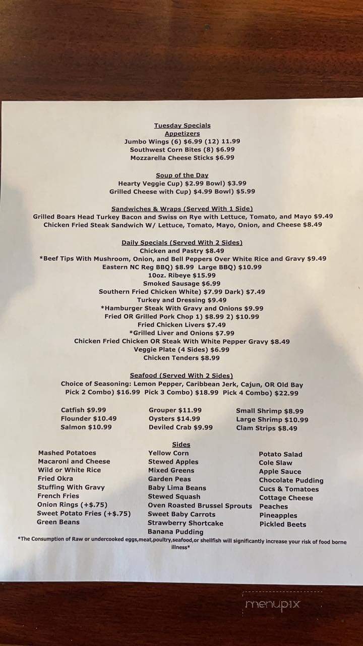 The Sawmill Restaurant - Wilmington, NC menu_pic