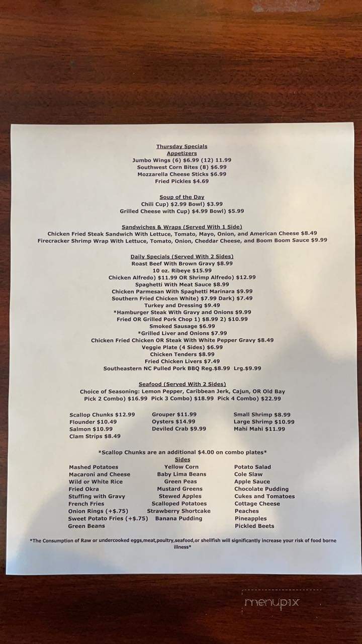 The Sawmill Restaurant - Wilmington, NC menu_pic