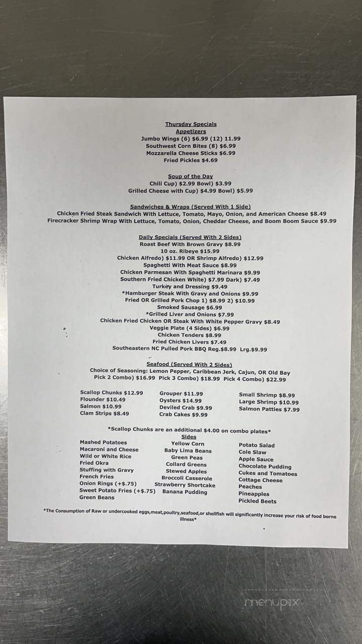 The Sawmill Restaurant - Wilmington, NC menu_pic