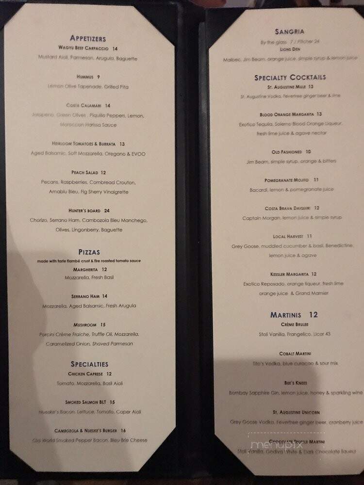 Cobalt Lounge - St Augustine, FL menu_pic