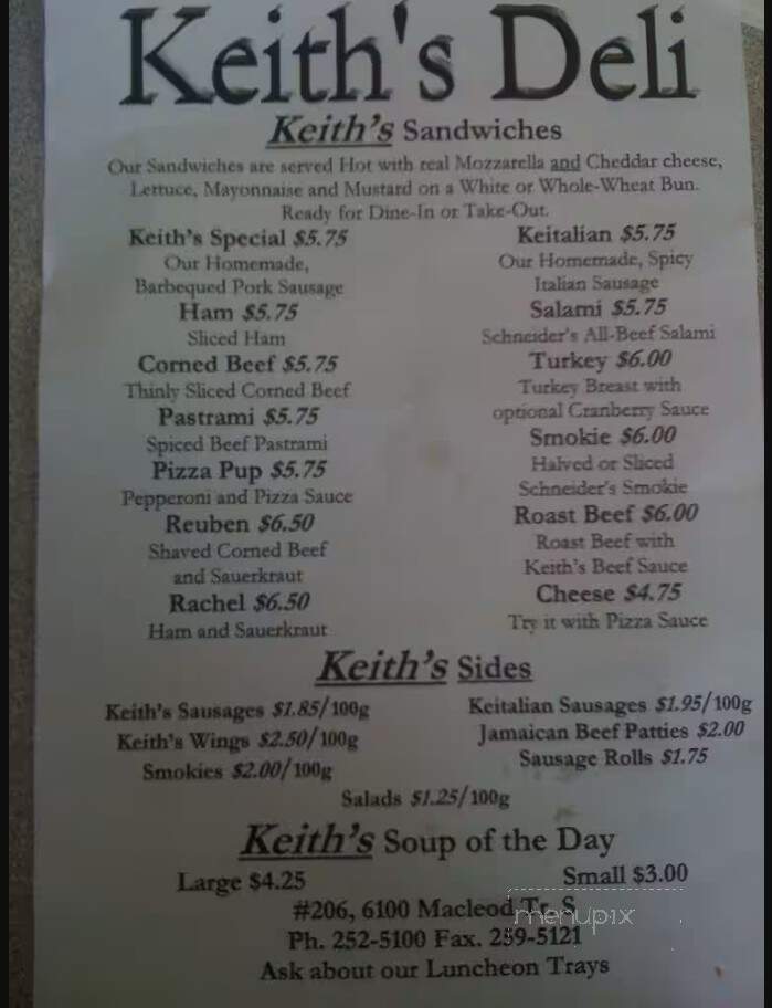 Keith's Deli - Calgary, AB menu_pic