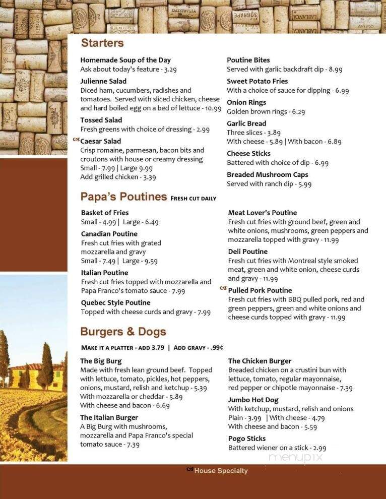Papa Franco's Restaurant - Kapuskasing, ON menu_pic