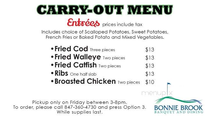 Bonnie Brook Golf Club - Waukegan, IL menu_pic