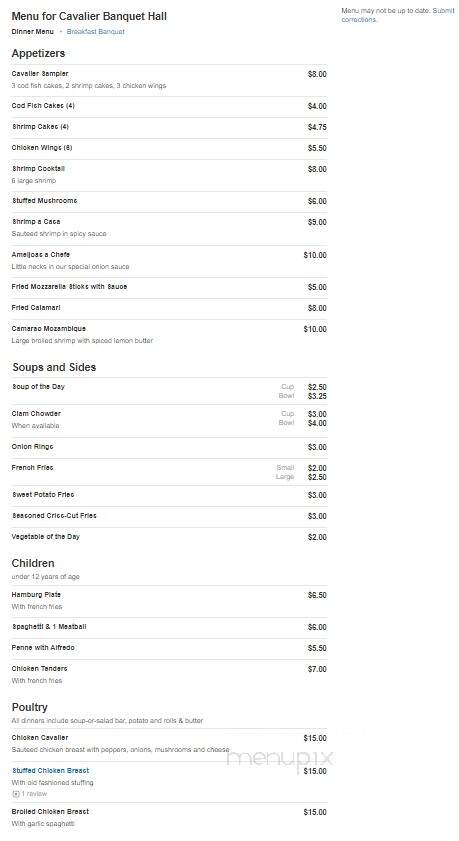 Cavalier Restaurant - Chicopee, MA menu_pic