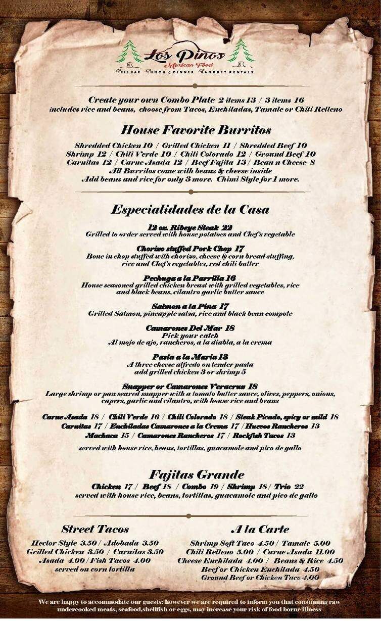 Pino's Family Restaurant - Las Vegas, NM menu_pic