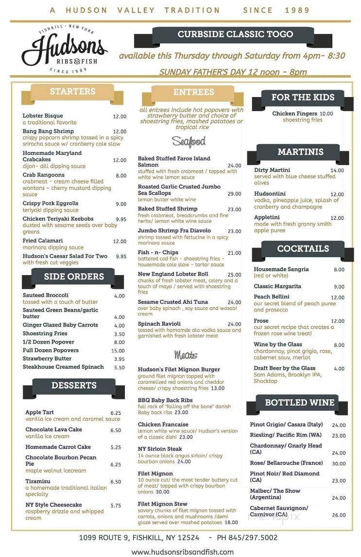 Hudson's Ribs & Fish - Fishkill, NY menu_pic