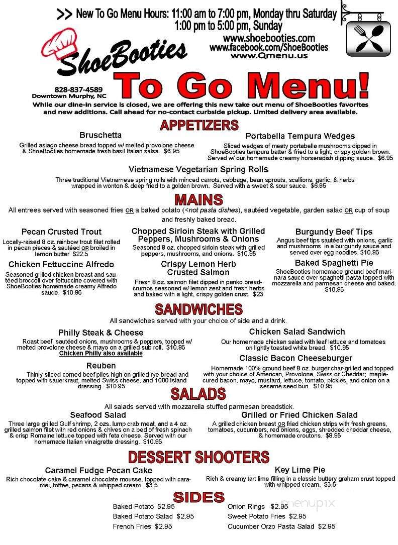 Shoe Booties Cafe - Murphy, NC menu_pic
