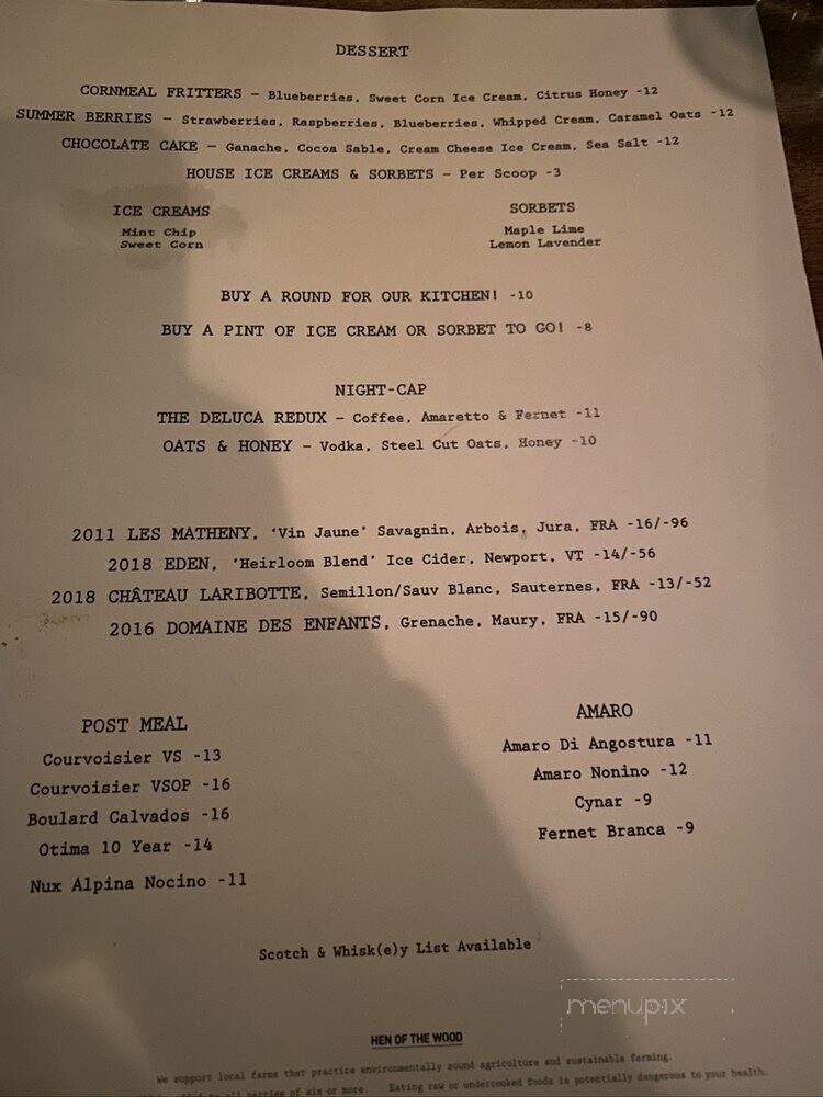 Hen Of The Wood - Waterbury, VT menu_pic