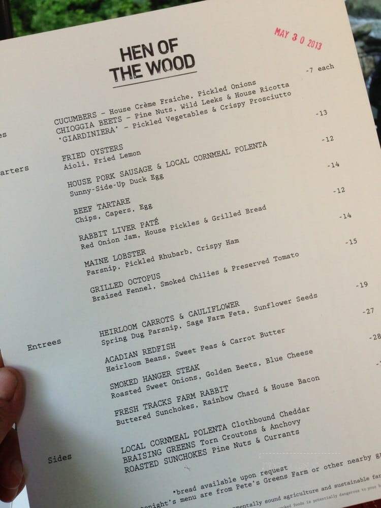 Hen Of The Wood - Waterbury, VT menu_pic