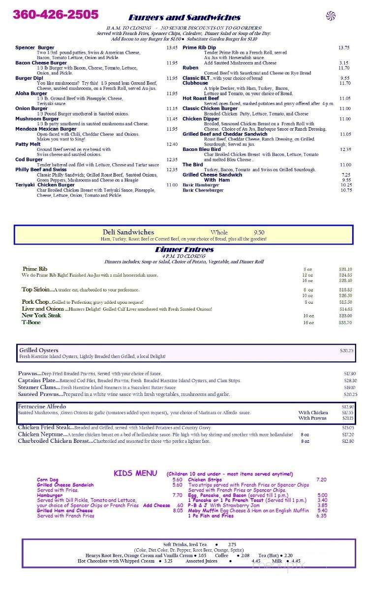 Spencer Lake Bar & Grill - Shelton, WA menu_pic
